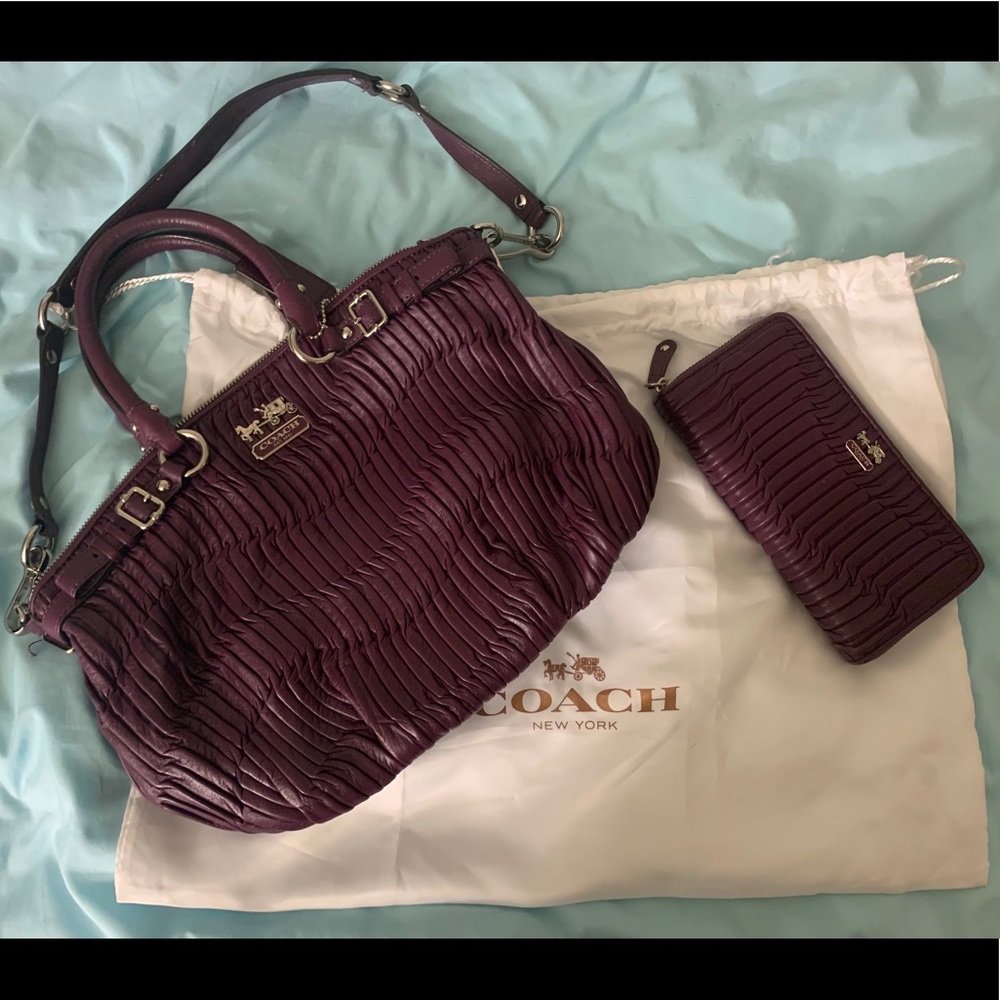 Coach Purple Gathered Leather purse and wallet